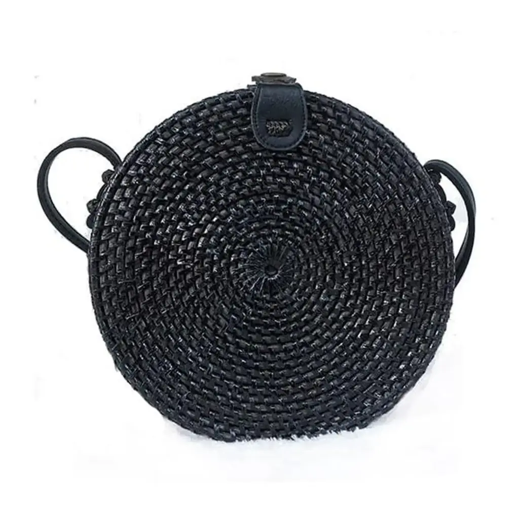 Round Balinese Rattan Bag Black