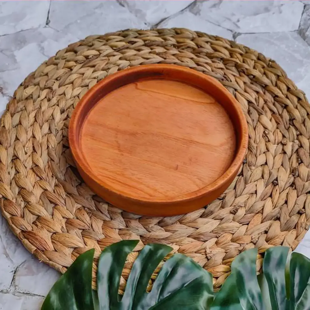 صينية دائرية من خشب الماهوجني - قطر 14 سم