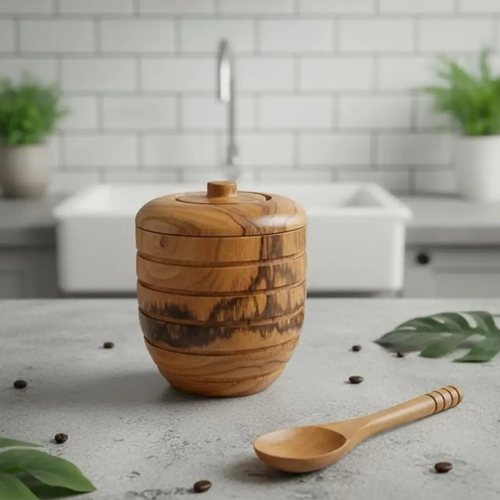 كأس عسل من خشب الساج