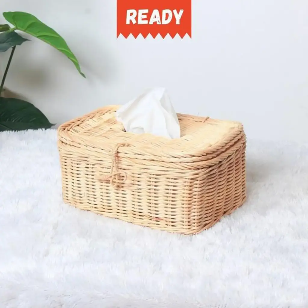Rattan Tissue Holder - Rectangular Facial Tissue Box
