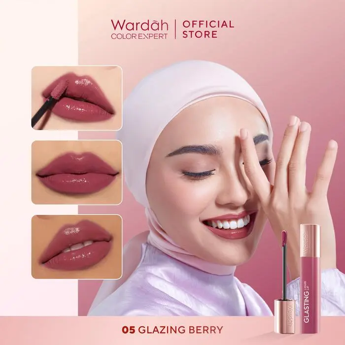 WARDAH Glasting Liquid Lip - High-Pigmented Glass Color, Lightweight, Non-Sticky, Long-Lasting Waterproof - 05 Glazing Berry