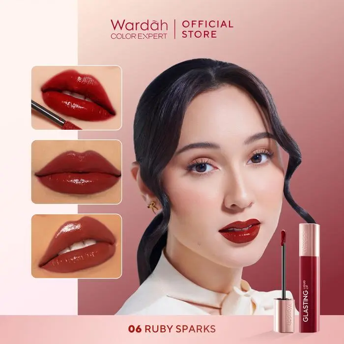 WARDAH Glasting Liquid Lip - High-Pigmented Glass Color, Lightweight, Non-Sticky, Long-Lasting Waterproof - 06 Ruby Sparks