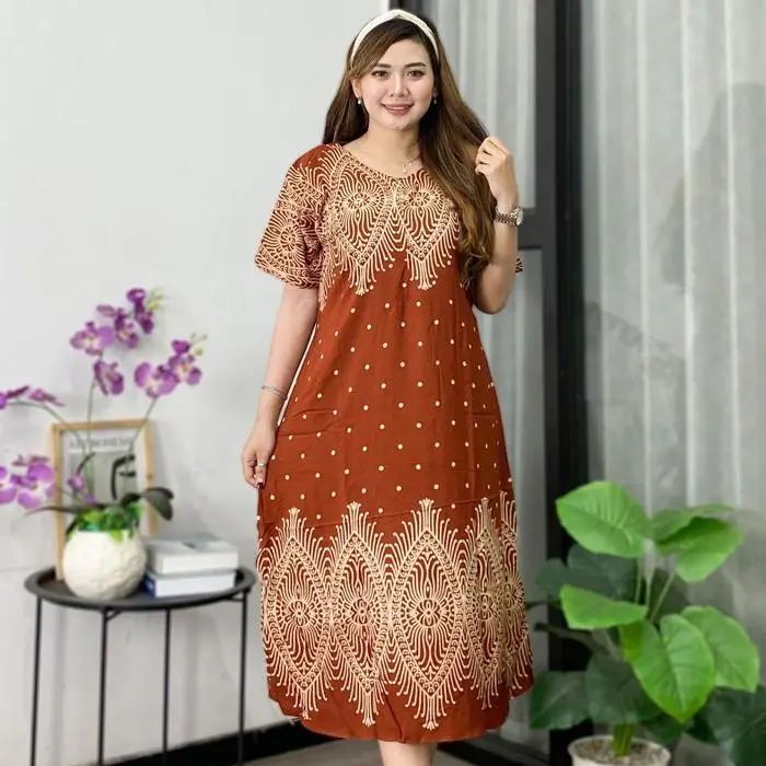 Friendly Women's Daster with Front Zipper, Premium Rayon - Fira Red Brick