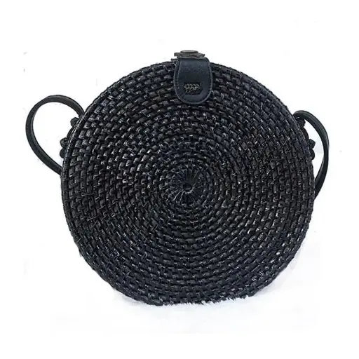 Round Balinese Rattan Bag Black