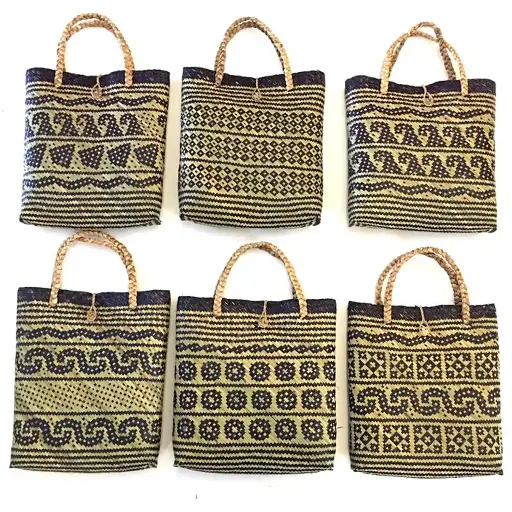 Purun Map Motif Bag, Dayak Motif Rattan Bag, Ethnic Kalimantan Woven Bag