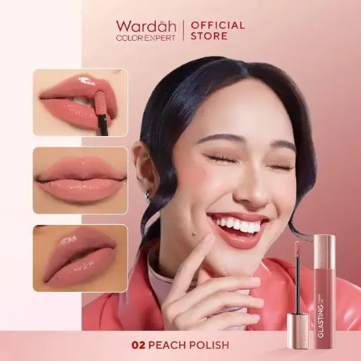 WARDAH Glasting Liquid Lip - High-Pigmented Glass Color, Lightweight, Non-Sticky, Long-Lasting Waterproof - 02 Peach Polish