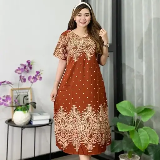 Friendly Women's Daster with Front Zipper, Premium Rayon - Fira Red Brick