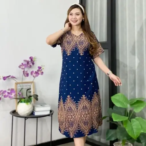 Friendly Women's Daster with Front Zipper, Premium Rayon - Fira Navy