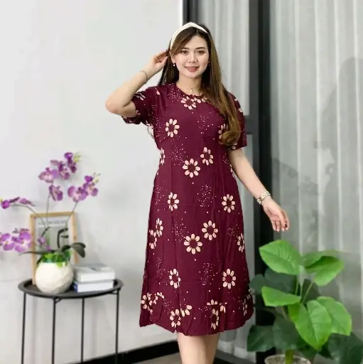 Premium Rayon Front Zipper Princess Daster - Maroon princess 